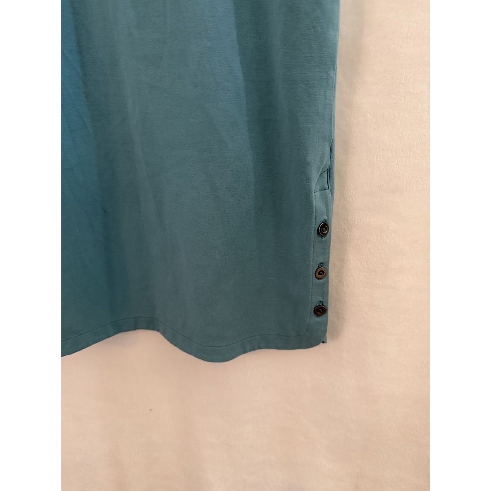 J Jill Dress XS Aqua Perfect Pima Midi 3/4 Roll-Tab Sleeve Minimalist Coastal - Picture 9 of 10